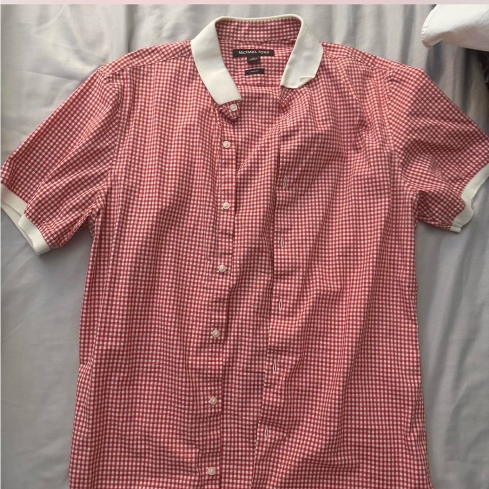 Michael Kors Red and White Checkered Button Down Shirt